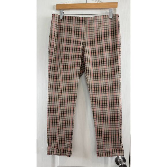 J Jill Women's Premium Bistretch Pull On Cuffed Cropped Pants Tan Plaid Size 8 - Picture 1 of 11